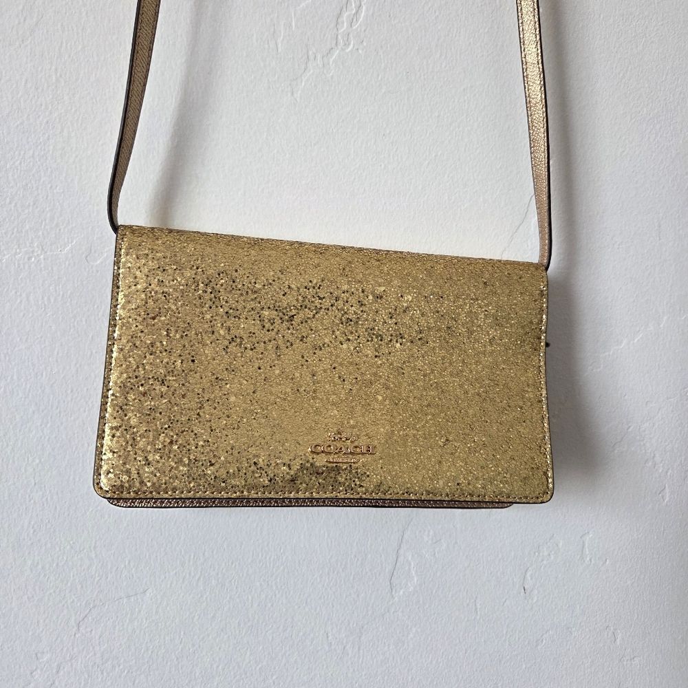 Coach Hayden Foldover Crossbody Clutch Gold Glitter Collection Glam Cocktail